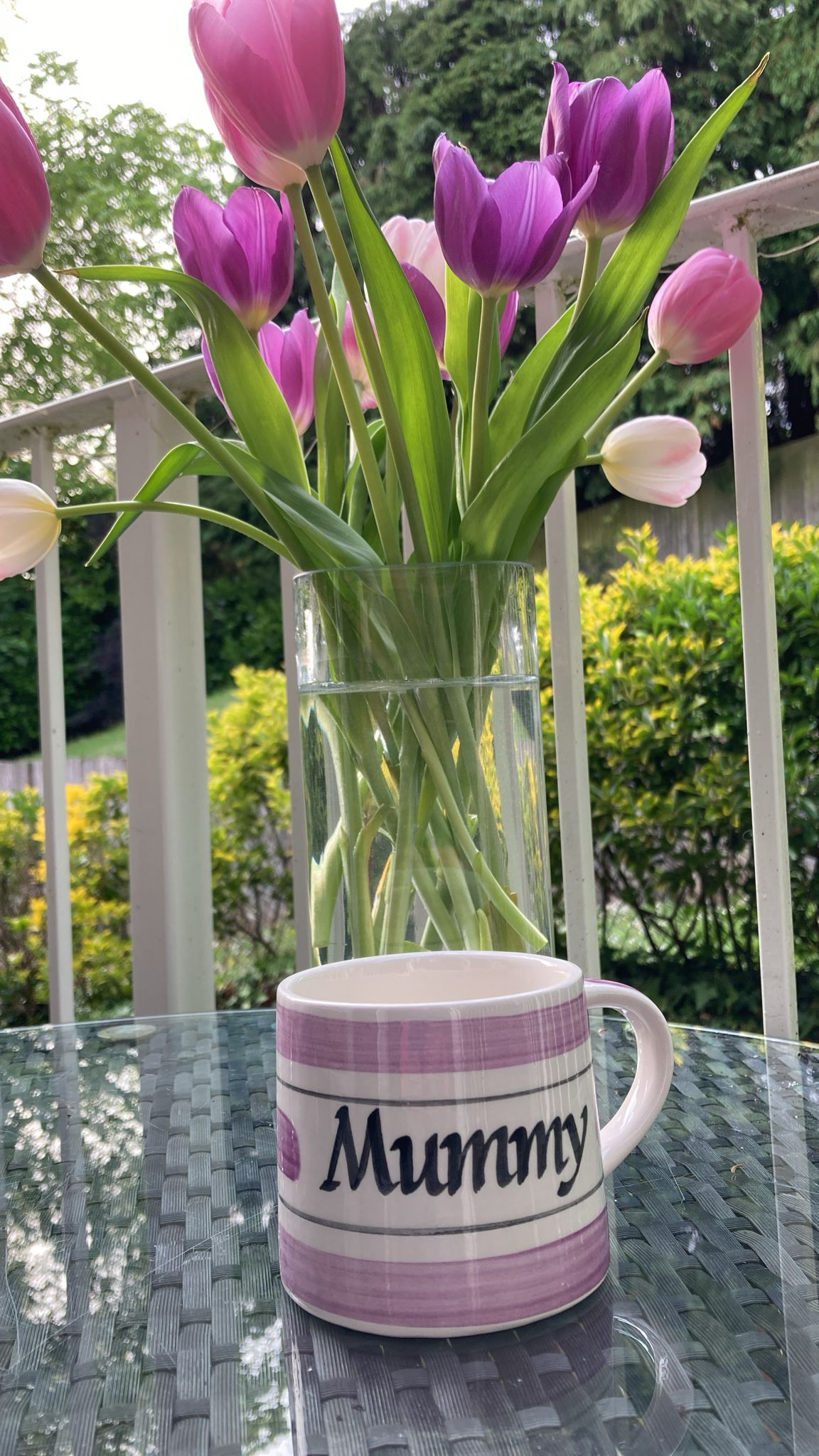 Purple hand painted striped personalised mugs