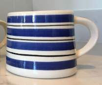 Hand painted striped mugs blue and white