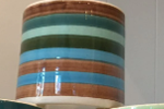 Hand painted striped mugs blue and white