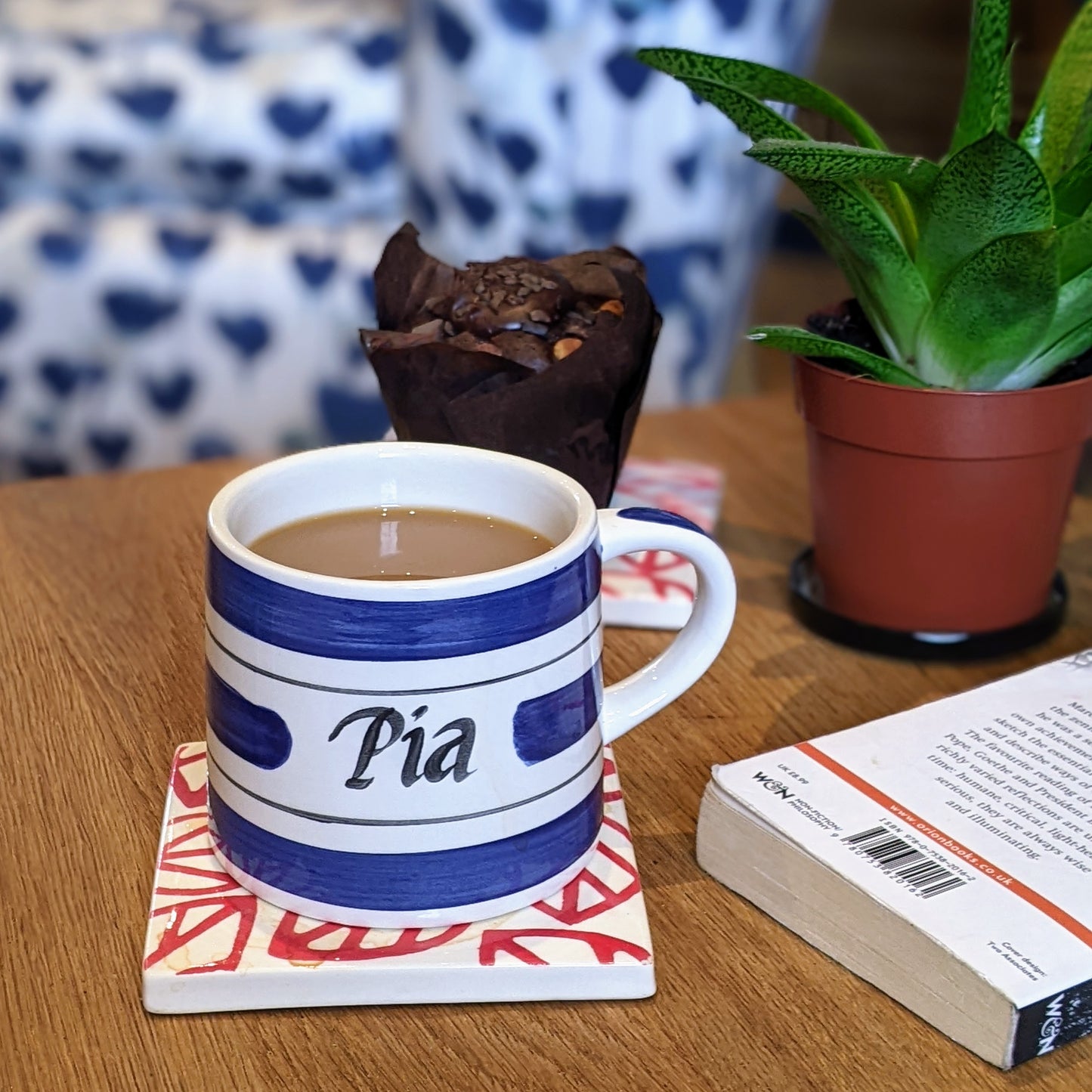 Blue hand painted personalised mugs