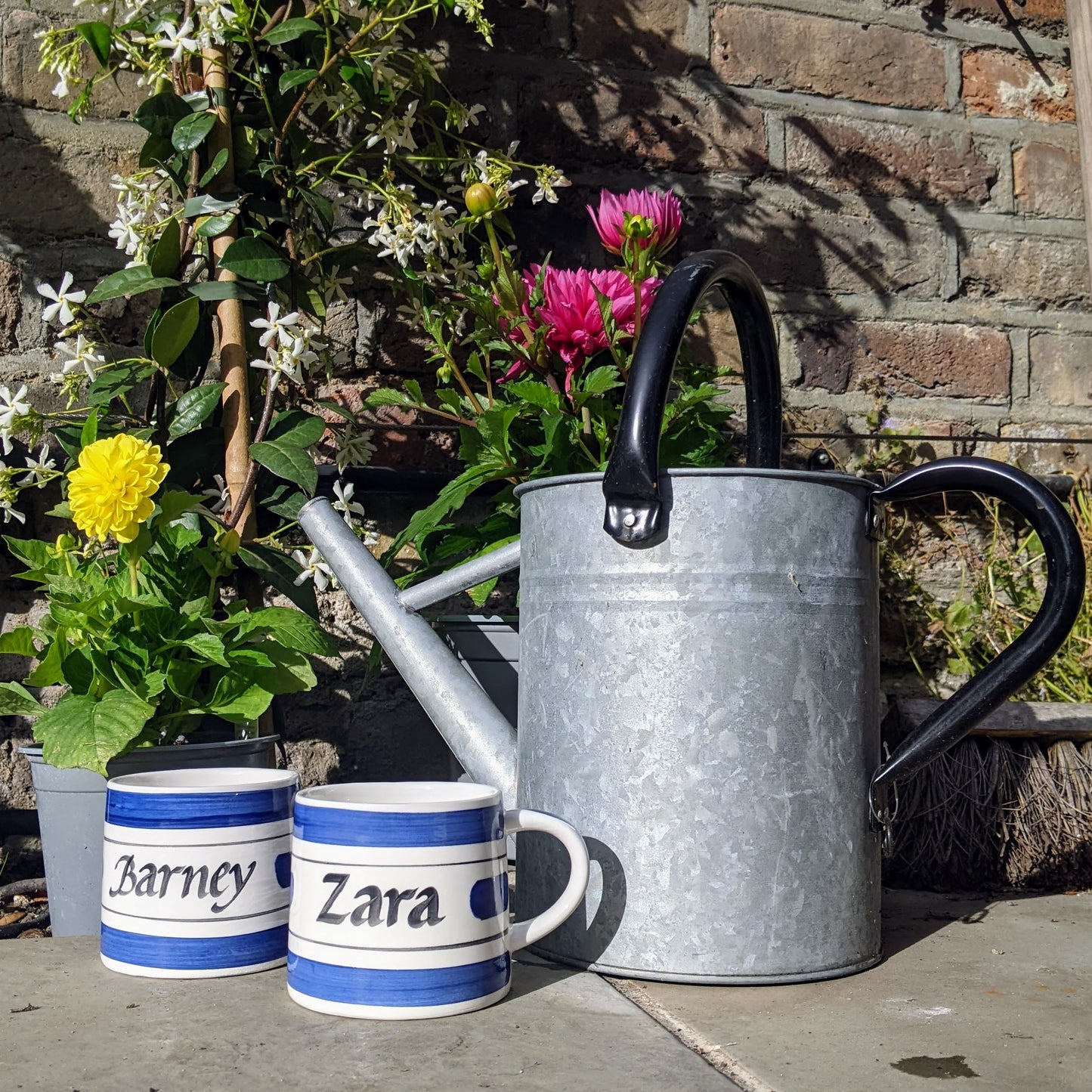 Blue hand painted personalised mugs