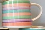 Hand painted striped mugs blue and white