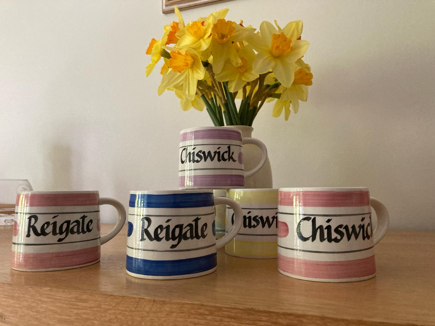 Purple hand painted striped personalised mugs