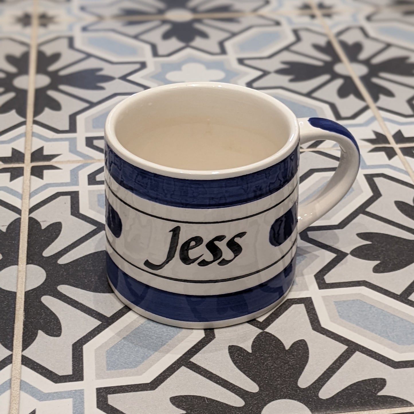 Blue hand painted personalised mugs